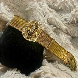 Victorian Gold Mesh Slide Bracelet with Seed Pearls